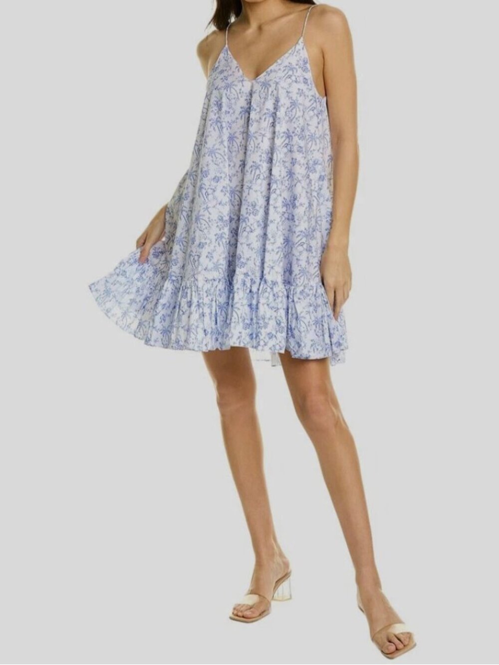 Caroline Constas Women's Blue Toile Print V-Neck Laurel Dress Size Small
